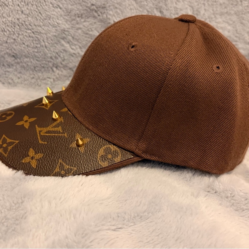 Brown Cap with Gold Studs and Louise Vuitton Canvas